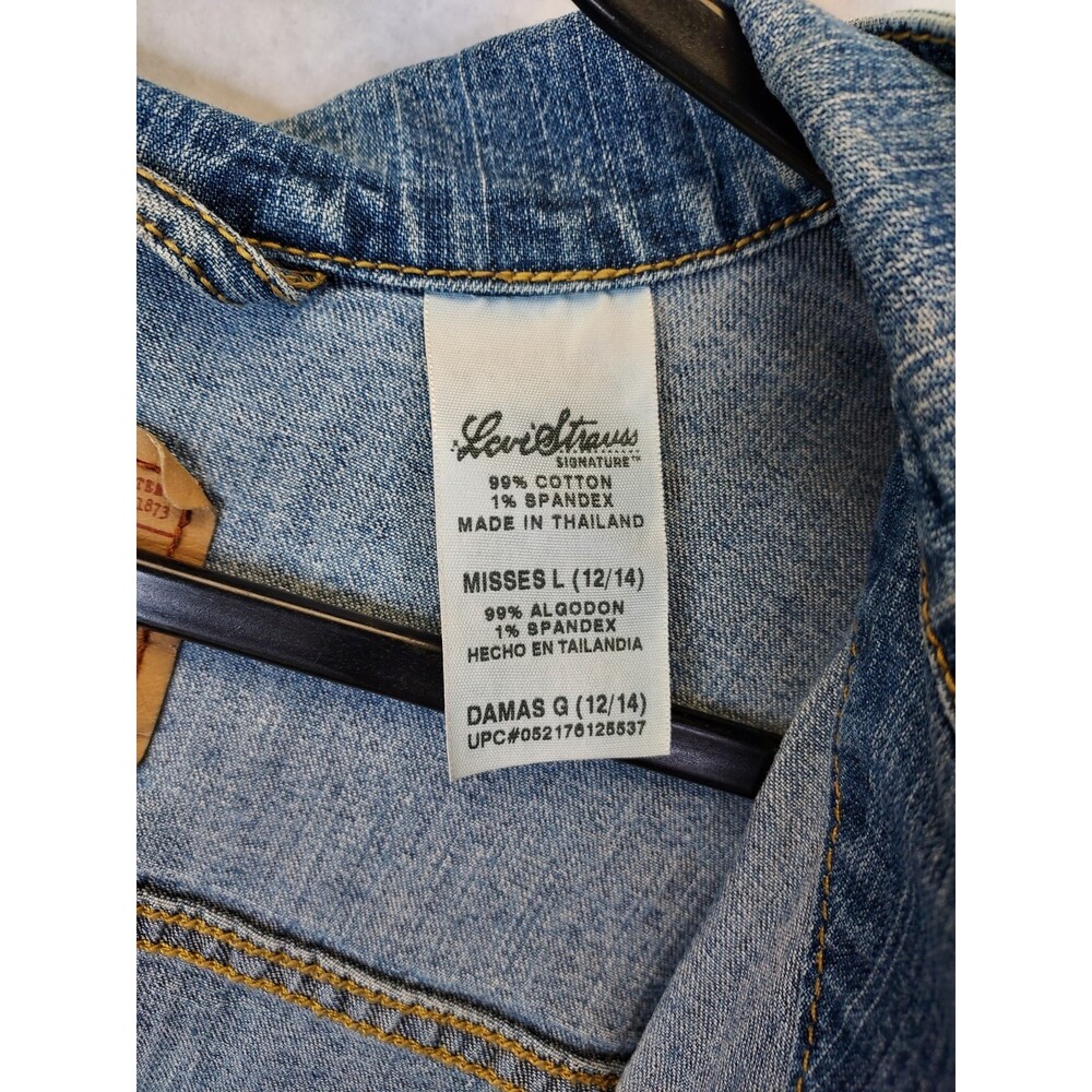 LEVI STRAUSS Signature Jean Jacket Girls L 12/14 Trucker Denim Patches Grunge - Picture 14 of 16
